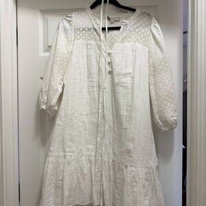 White Embroidered Polka Dot/Plaid Peasant Dress with Sash Size M NWOT